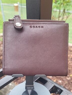 Coach  Dark Brown Leather Zip Card Wallet